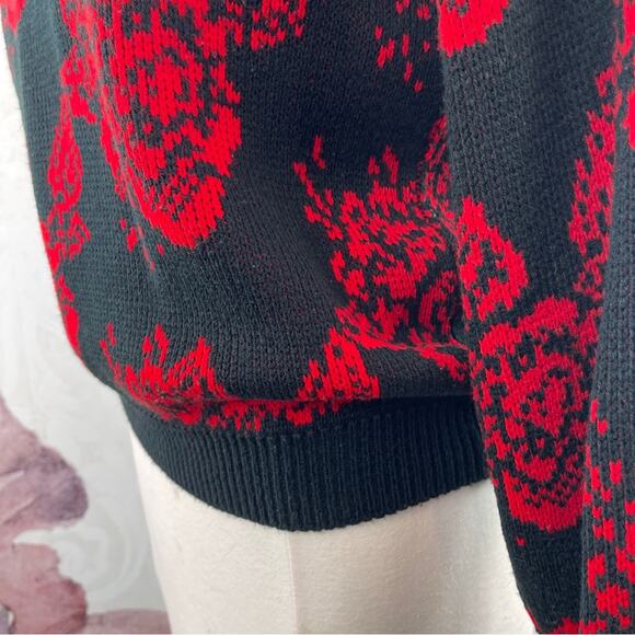 Rainbow Ridge Vintage 80s 90s Sweater Red Black Floral Medium - Picture 4 of 7